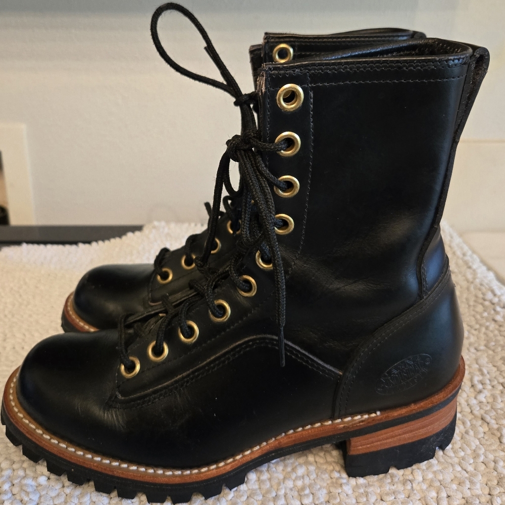 NaNa Industrial Strength Black Leather Lace-Up Boots Unisex Mens 7 D Grunge
